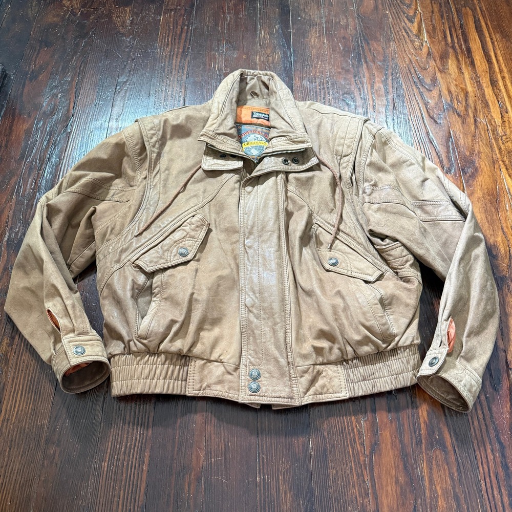 Adventure Bound Jacket Mens XL Tan Leather Bomber Thinsulate Insulated Vintage